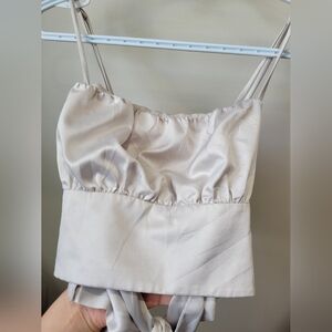 Dynamite Light Cream Satin-Look Crop Top